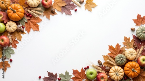 Watercolor Thanksgiving border background with autumn leaves and pumpkins for festive holiday design