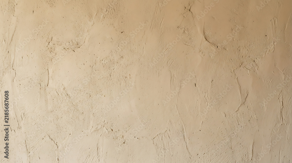 Fototapeta premium Beige clay plaster wall texture background with natural rustic finish and uneven surface