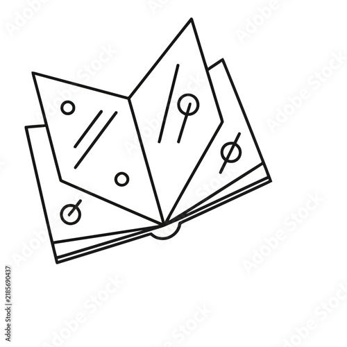 Open book with abstract symbols