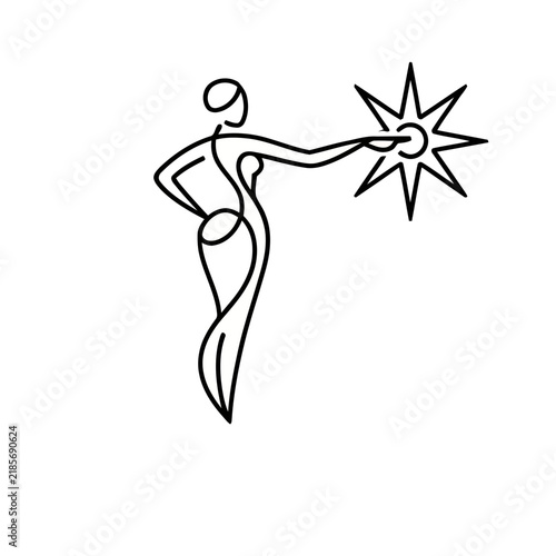 Woman touching a star symbol