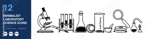 Laboratory Science Icons Set, Minimalist Design, Outline Style, Science Equipment Illustration, Vector Graphic