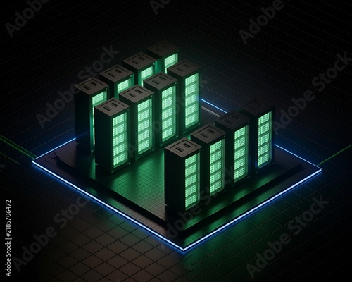 Server rack database isometric data center 3D render