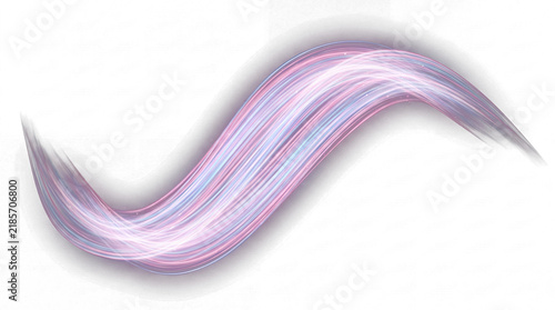 Elegant swirling wave of vibrant pink and blue light trails creating a dynamic abstract energy flow.