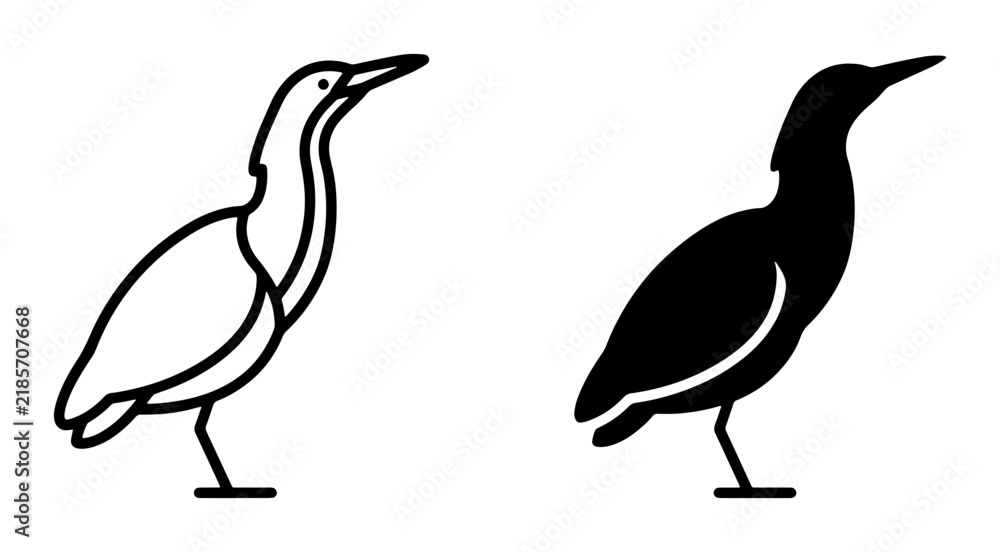 Obraz premium Heron Bird Icon Set: Minimalist Line Art and Silhouette Vector Graphics for Wildlife and Nature Designs