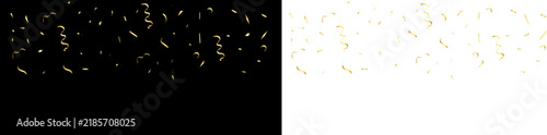 Golden Confetti and Streamers Falling Set Isolated on Black and White Backgrounds for Party, Birthday, Anniversary, New Year, and Celebration Vector