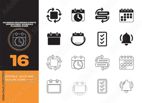 Calendar Recurring Events Appointment Schedule Planning Icon Set