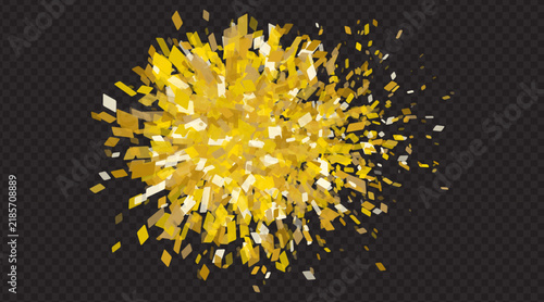 Golden Confetti Burst Explosion Effect with Shiny Foil Ribbons and Dust Particles for Luxury Celebration and Party Graphic Design