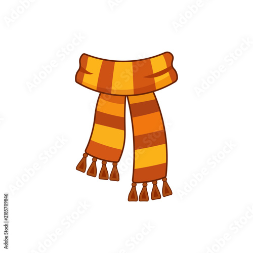 Orange and Brown Striped Winter Scarf Vector Illustration Isolated on White Background