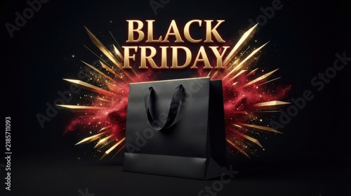 Black friday promotional background with shopping bag and golden light explosion shopping explosion promotion