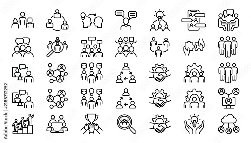 Obraz premium Business Networking and Team Collaboration Line Icon Set for Leadership Communication Management and Partnership Concepts