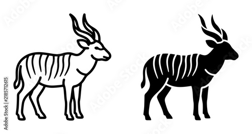 Photography Stylized Antelope Vector Icons, Black and White Silhouette, African Wildlife Ill