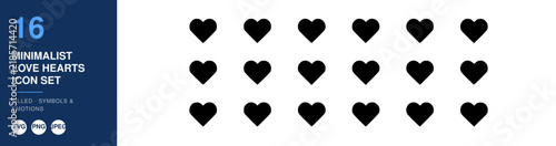 Minimalist Love Hearts Icon Set, Filled Hearts Design, Valentine's Day Concept Featuring Romance, Affection