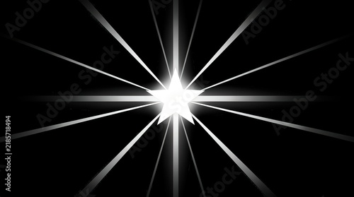 A bright, white starburst with radiant beams extending symmetrically against a dark background.