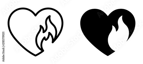 Foto Burning Heart Icons, Passion Symbol, Love Flame Vector Graphics, Emotional Heat,