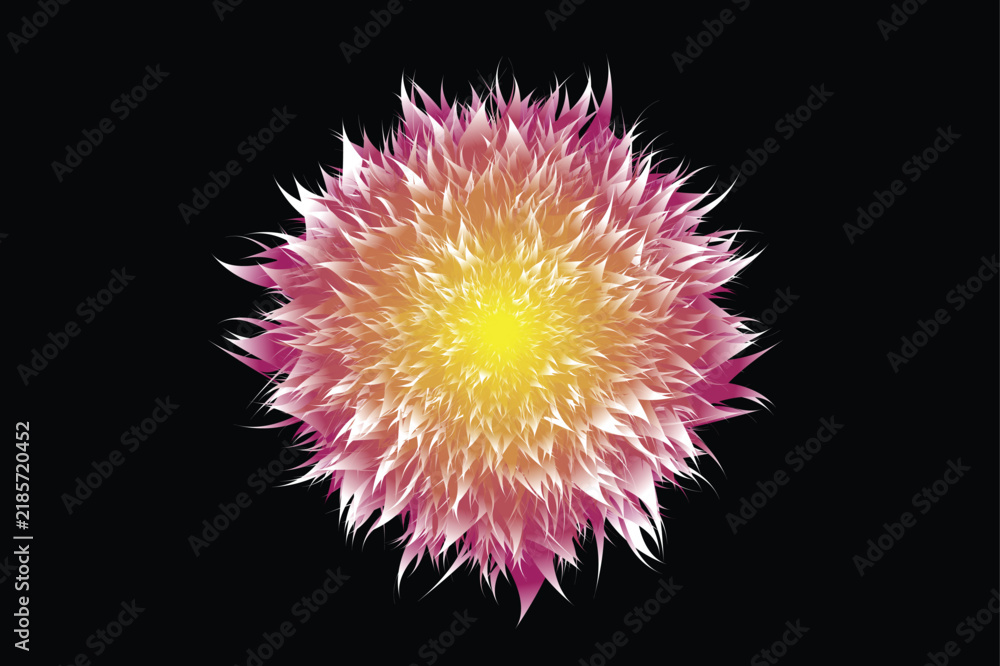 Fototapeta premium Abstract fluffy pink and yellow burst element on black