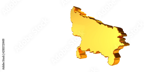 Bild auf Leinwand Golden 3D Uttar Pradesh Map on Black Background, Indian State Geography Concept