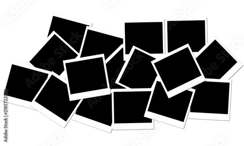 Bild auf Leinwand A jumble of empty black and white polaroid photo frames arranged haphazardly, is
