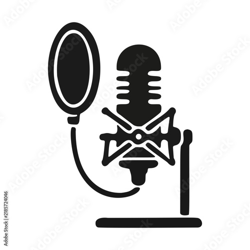 Studio Microphone with Pop Filter Icon Vector Illustration for Recording Studio and Podcast Concept