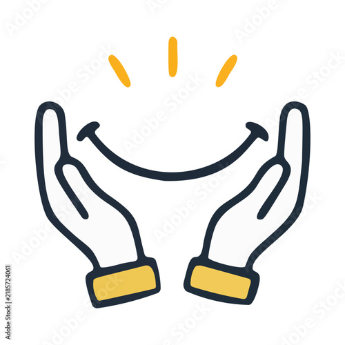 Hands Holding Smile Icon Vector Illustration for Care, Support, Happiness, and Charity Concept