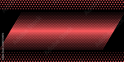 Vector Halftone Pattern Hexagon Smooth Red Abstract Background. Dots Hexagon Checkered Pattern Blurred Texture Pop Art Design. Minimalist Art Graphic Contrast Halftone Wide Wallpaper