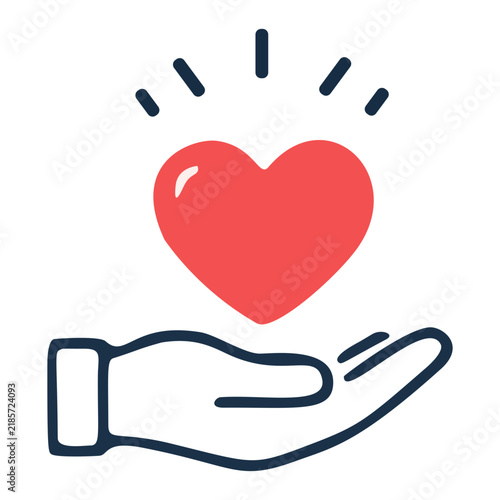 Hands Holding Red Heart Icon Vector Illustration for Care, Love, Support, and Charity Concept