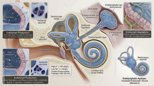 3D Photorealistic Complete Human Endolymphatic System Anatomy with Duct Sac and Hydrops Regulation