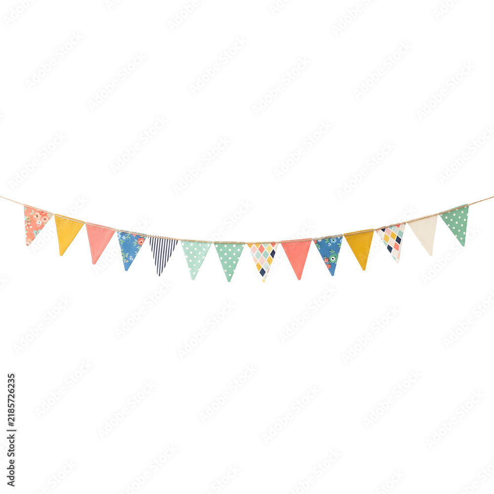 Fototapeta premium Colorful fabric bunting flags garland for party decoration