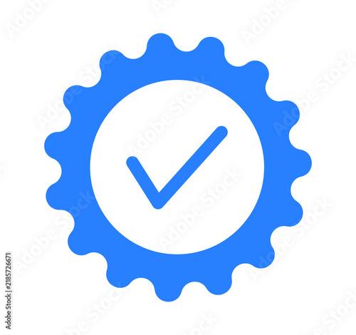 Blue Verified Badge Check Mark Icon Guarantee Stamp Ribbon Emblem Isolated on Transparent Background