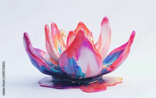 Colorful Paint Splash Shaped Like a Lotus Isolated on white background.
