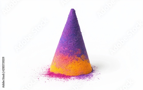 Small Cone of Compressed Holi Color Powder Isolated on white background.