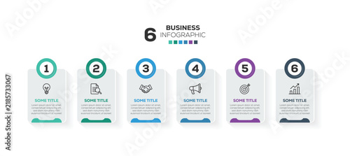 6 steps business infographic template.  Business infographic with shadow. Can be used as a presentation, banner, report, website etc. Vector illustration.