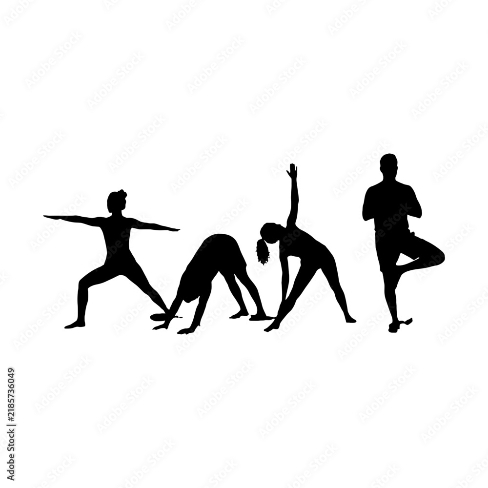 Fototapeta premium Black silhouette people practicing yoga in different poses