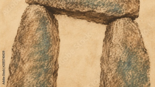 Plakat 鉱物顔料の絵画風で描く門状に組んだ巨石