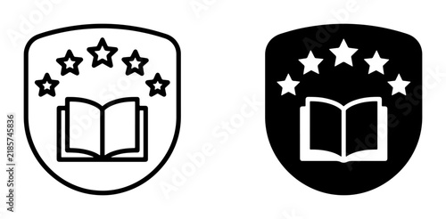 Education Achievement Badges, Open Book and Stars Emblem, Academic Success Award Icons, Learning Recognition Shield, Knowledge Certification Symbol