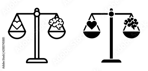 Obraz na plátně Heart vs Brain Balance Scales, Emotional Intelligence vs Logic, Vector Icons for