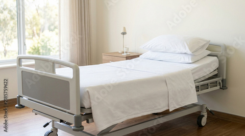 Obraz na płótnie Empty hospital bed in bright modern clinical room