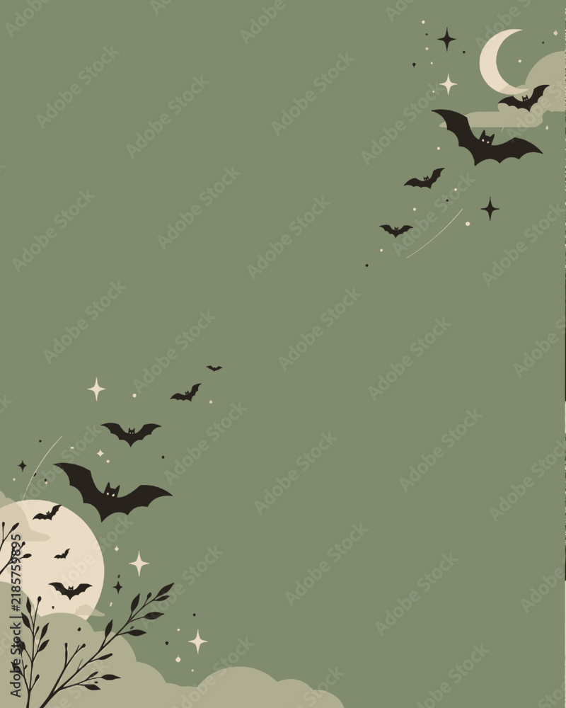 Fototapeta premium Halloween background with bats and moon in minimalist style