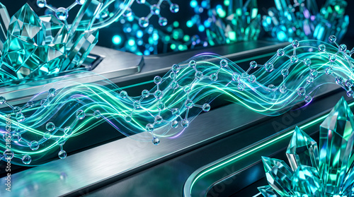 Abstract pharmaceutical background with molecular waves and luminous structures