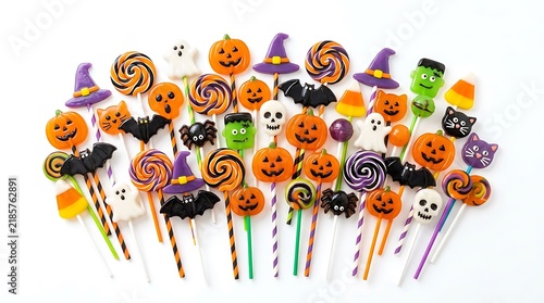 Assorted Halloween Themed Lollipops and Candy Treats on Sticks.