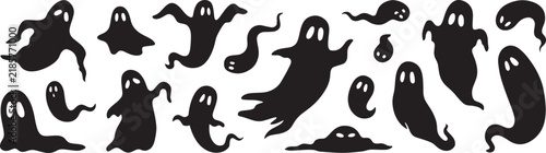 Collection of various cute ghost silhouettes for halloween party decorations