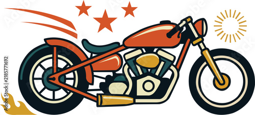Obraz na płótnie Retro Bobber Chopper Motorcycle Vector Illustration Exhaust Flames Graphic