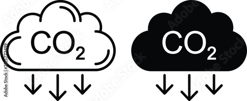 Foto Carbon dioxide emission cloud icons for climate change and environment with carb
