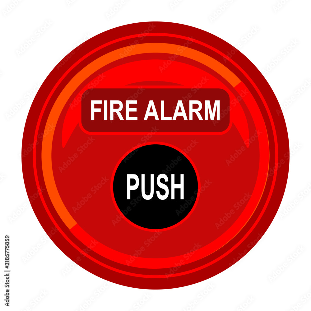 Fototapeta premium Red Round Fire Alarm Push Button for Emergency Warning, Fire Safety and Building Protection Systems