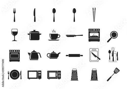 Set of kitchen utensils and cooking tools icons
