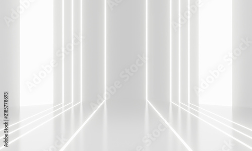 White 3D studio background with glowing white neon light lines