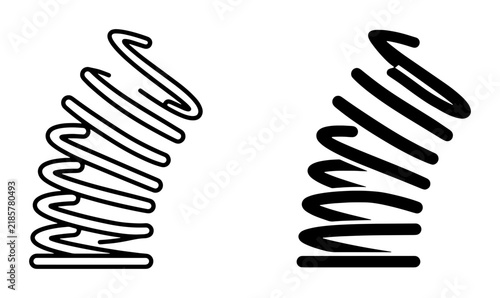 Two Black and White Spring Icons, Coil Metal Elasticity Symbols, Simple Mechanical Component Graphics, Isolated Vector Illustrations