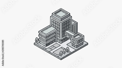 Isometric Sketch of Urban Office Complex with Green Spaces