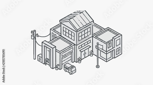 Isometric Smart Home Infrastructure with Utility Connections and Delivery Truck