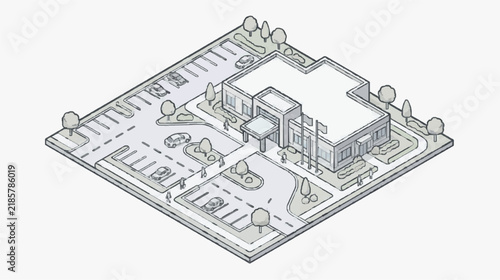 Isometric Architectural Layout of Residential Complex with Parking and Green Spaces