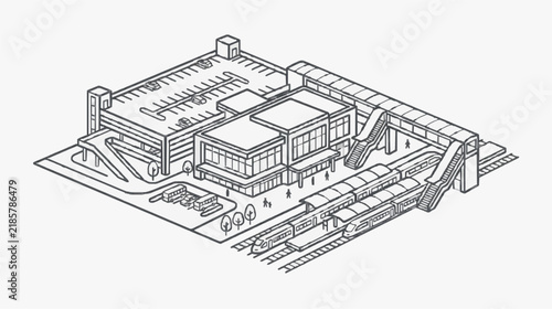 Isometric Architectural Diagram of Multi Level Commercial Complex with Parking and Metro Access